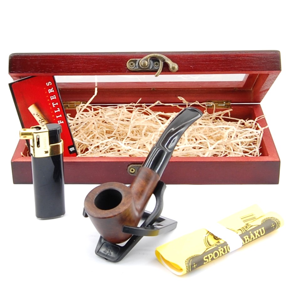 BPK Fajkový set- Drevená fajka, zapaľovač, filtre, sporič, stojan- 69-21-4 2 BPK Fajkový set- Drevená fajka, zapaľovač, filtre, sporič, stojan- 69-21-4
