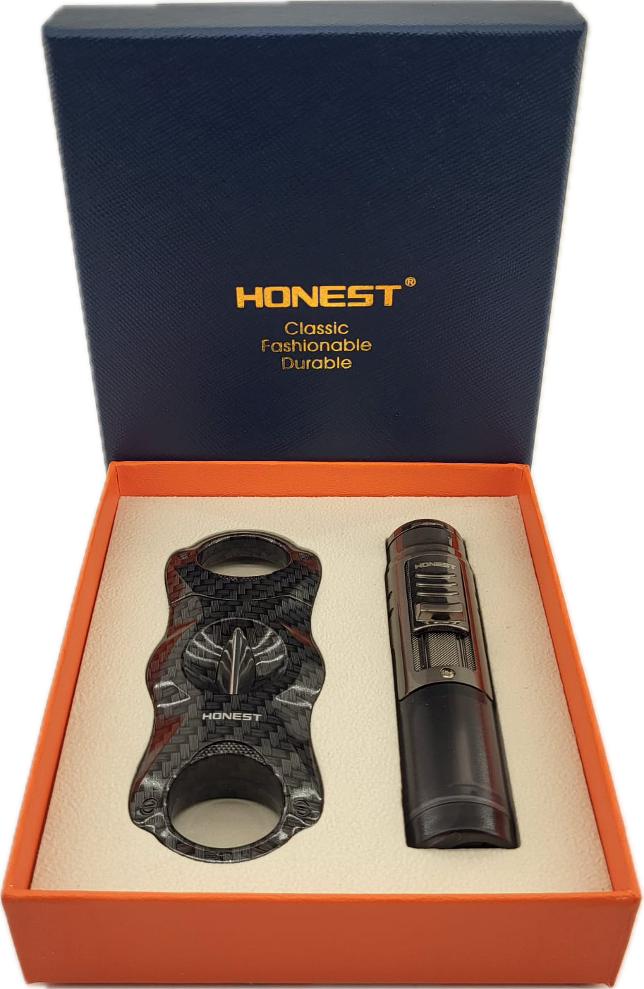 HONEST Cigarová sada Zapaľovač a orezávač na cigary MT-780 1 HONEST Cigarová sada Zapaľovač a orezávač na cigary MT-780